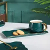 Tassen Keramik Tasse Gericht Set Nordic Green Water Ware Kaffee Rechteckschale kleine Löffel Geschenkbox Home Bar Dekoration Tee