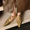 Повседневная обувь 2024 Низкие каблуки Женщины подлинная кожаная заостренная пряжка с пряжкой.