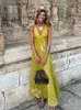 Zweiteiliger Kleid Retro Plaid Print V-Ausschnitt Maxi für Frauen elegant ärmellose Rückenfreie Schnürkleider 2024 Sommer Lady Casual Urlaub Robe Q240511