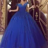 2021 Nouvelle arrivée Blue Ball Robe Quinceanera Robes Perles Sweet 16 Robes Sequins Lace Up Debutante Prom Party Robe Custom Made QC1590 201S