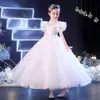 Flower Girl Dress Applique Haft Haft Sheer krótkie rękawy dziecięce suknie balowe koronkowe koraliki konkursy