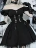 Vestidos casuais altgoth vintage gótico princesa vestido mulheres escuras harajuku renda up cross esselet streetwearwearwear lolita feminina