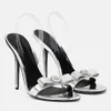 Włochy projektant Gianni Ribbon Buty sandałowe Pvc Slingback Strapy Bow Stiletto Obcina Lady Bridal Wedding Elegancki sandalias EU35-43 Oryginalne pudełko