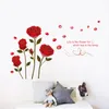 Autocollants muraux romantiques de fleurs de rose rouge décalcomanies salon amovible mural home décor fleur # p30