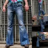 Męskie dżinsy w stylu Hongkongu Rozkloszowane spodnie z kieszeniami Długo zmartwiona modna dżinsowe spodnie luźne retro dla mężczyzn
