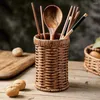 Cucina deposito utensile a mano lattina per matita per matita per posate organizzatore di posate per posate piccole posate di rattan intrecciata cestino