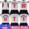 1998 Shearer Retro Kids Kit voetballen Jerseys Sheringham Owen Southgate Shearer Home Gray Gray Sort Sleeve voetbalshirt Uniformen