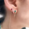 Stud Ny Teardrop Green CZ Tassel Chain Earrings Colorful Birthstone Cubic Zirconia Gold Gorgeous Double Sided Smycken J240513