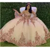 Rose Gold Sparkly Quinceanera Prom -jurken 2022 Moderne Sweetheart Lace Applique Sequins Ball Jurk TuLle Vintage Evening Party 1934