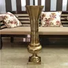 Vases Gold Metal Trumpet Vase Mariage décoratif Aluminium Plancher de grande taille Fleurs de placage moderne Affichage