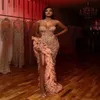 Women Strapless Beaded Sequins Prom Dresses Sparkly Ruffles High Slit Sweetheart Arabic Evening Formal Party Gowns 218f