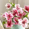 Dekorativa blommor rosa magnolier konstgjorda i glasvas med faux vatten 22,4 "riktiga beröringsstammar silkmagn