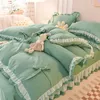 Girls beddengoed sets kawaii seersucker bed blad kussensloop mode prinses dekbedoverdeksel vaste kleur 4 stuks schattige huizendecoratie 240430