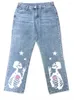 Jeans pour femmes Skull Cartoon Imprimé Pocket Denim Pantalon Straight Blue Blue Gothic Street Long Autumn Corean Fashion Vêtements