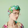 2024 Silk Hair band For Women Letter Sequins design head scarf Blue white flower Headband Girl Retro Turban Headwraps