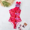 Kvinnors badkläder 2024 Sexig 3D Flower One Piece Baddräkt med kjol Kvinnor Monokini Print Halter Bathing Swit Swim Suit Wear Beachwear
