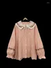 Blouses pour femmes Mori Sweet Double Layer Doll Collar Brodemery Lace Shirt Loose Long Sleve Top