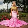 Glam Pink Mermiad Prom -klänningar för svarta flickor Applicques Lace 3d Floral Aso Ebi Evening Dress South African Formal Engagement Dress Födelsedagsklänning Vestidos Para Mujer