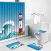 Rideaux de douche Lighthouse Sheat Shell Shelt européen Curtain Set Navigation Sea Navigation de la mer Tapis de toilette de salle de bain de salle de bain