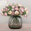 Flores decorativas 5 galhos 10 cabeças sedas artificiais rosa rosa rosa falsa para casamento de buquê de buquê de noiva de casamento decoração