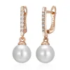 Boucles d'oreilles en peluche Kinel Luxury 585 Rose Gold Color Pearl Anglais pour femmes Accessoires de zircon naturel UNIQUE MARIAGE BRIDAL BIELLY