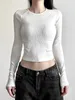 Y2K T Koszulki Vintage Women O-Neck TEE Long Rękaw Drunge Drunge Casual Crop Tops żeńskie grafiki koreańskie topy mody emo 240513