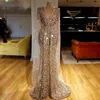 Glitzer Pailletten -Prom -Kleider Arabische Dubai Perlen Deep v Neck Meerjungfrau Abendkleider Luxus Langarmes Festzugskleid Custom Made 241x