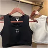 Tanques femininos Camis Cropped Top T Camisetas femininas malhas designer de tanques bordados de colete sem mangas de malha respirável esportes de esporte summ otmu4