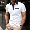Men's Polos High Quality Cotton Blend Fabric POLO Shirt Classic Lapel Button Pocket Embellished Short Sleeve Top