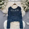 Polos femminile Boemian Top Fashion Ladies Crochet Wollo Hollo Long Sleeve Blouse 2024 Spring Summer Women Shirt Versatile