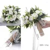 Fleurs décoratives mariage Bouquet de rose naturel artificiel avec ruban de soie rose rose blanc champagne demoiselle de mariée.