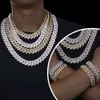 Moissanite smycken Full Diamond 925 Sterling Silver Gold Plated Cuban Bracet Necklace Pass Testerkedja