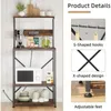 Kitchen Storage With Power Outlet Microwave Stand 6 S-Shaped Hooks 4-Tier Coffee Bar Rack Shelf Adjustable Freight Free