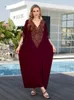 Платья для вечеринок Lorylei Wine Red Women's вышитые в вышитые кафтановые платье 2024 Летние женщины богемные домашние одежды Snazzy Cosy House Q1639