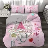 Sängkläder. Wensd Pink Girl Sweet Twin Set Reactive Print Lovely Flamingos Rose Flower Däcke Cover Double Single Bed