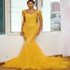 Aso Ebi 2024 Желтая русалка выпускная платья бусинги