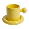 Tazze di alta qualità da 320 ml di glassa colorata glassa ceramica tazza caffè cappuccino e set di piattino set personalizzato Logo personalizzato Coppa
