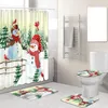 シャワーカーテン冬のクリスマスカーテンセットファームフェンス雪だるま鳥の森林風景クリスマス飾り飾り敷き敷物マットトイレカバーマット
