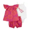 Kläder sätter nyfödd baby flicka sommar söt baby barn kläd set kortärmad+kortärmad+suspender jumpsuit 3-deluppsättning för små barn och flickorl2405