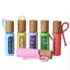 10ml Essential Oil Roll-on Bottles Glass Roll on Perfume Bottle with Crushed Natural Crystal Quartz Stone, Crystal Roller Ball, Bamboo Fxke