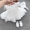 Vestidos de menina bebê aniversário de aniversário vestido elegante menina bordada miçangas brancas tutu tutu vestido de noite