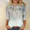 Kvinnors T -skjortor Roupas Feminina Women kläder 3/4 ärm för söta tryckta grafiska tees blusar avslappnade plusstorlek grundläggande toppar pullover