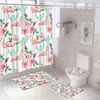 Shower Curtains Cute Flamingo Curtain Set Tropical Cactus Pink Flower Leaves Bathroom Anti-slip Bath Mat Toilet Cover Carpet Rug