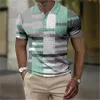 Fashion MenS Polo Striped Plaid Print Vintage Clothing HighQuality Top Street Casual Short Sleeved Loose Oversized Shirt 240429