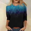 Kvinnors T -skjortor Roupas Feminina Women kläder 3/4 ärm för söta tryckta grafiska tees blusar avslappnade plusstorlek grundläggande toppar pullover
