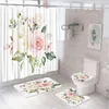 Douchegordijnen 4 stks aquarel bloemgordijnset zomerplant palmbladeren bloemen badkamer decor niet-slip tapijt toilet deksel deksel badmat