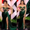 2022 Emerald Grüne Afrika Prom Party Kleider sexy Schlitz Schatz Arabisch ASO EBI Velvet Plus Size Evening Anlass Kleid Kleidung B0804 230d