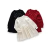 Девушка платья рождественские девушки вязание принцесса 2024 зимняя корейская одежда для малышей с длинным рукавом вязаное платье свитера красное черное