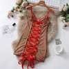 Sexy Set Ellolace Cutout Tie Backless Dress Sheer Lace Erotic See Through Lingerie Transparent Porn Night Up Babydoll Q240511