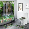 Douchegordijnen landschap waterval gordijn groen bamboe bloemen plant boslandschap badkamer decor niet-slip tapijt toilet bad mat set